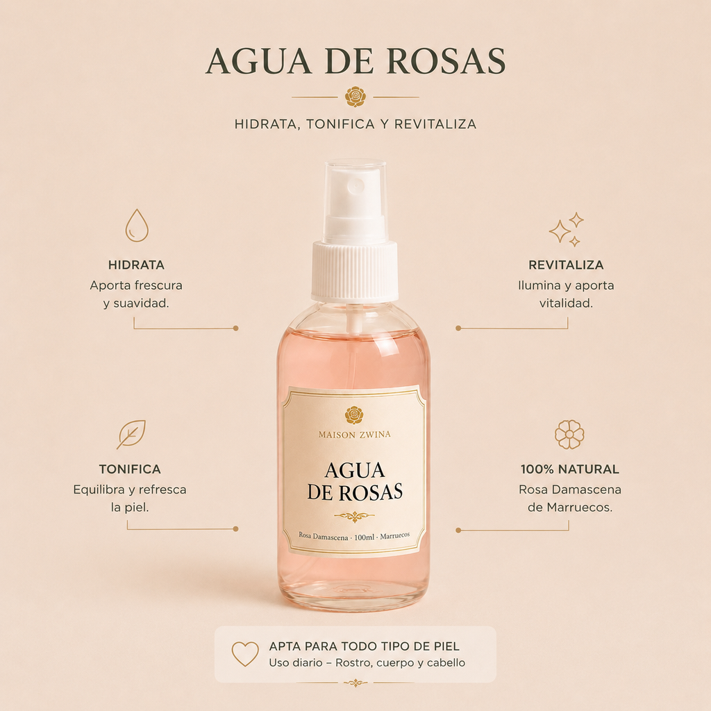 Agua de rosas destilada Valle de las Rosas Marruecos - Maison Zwina