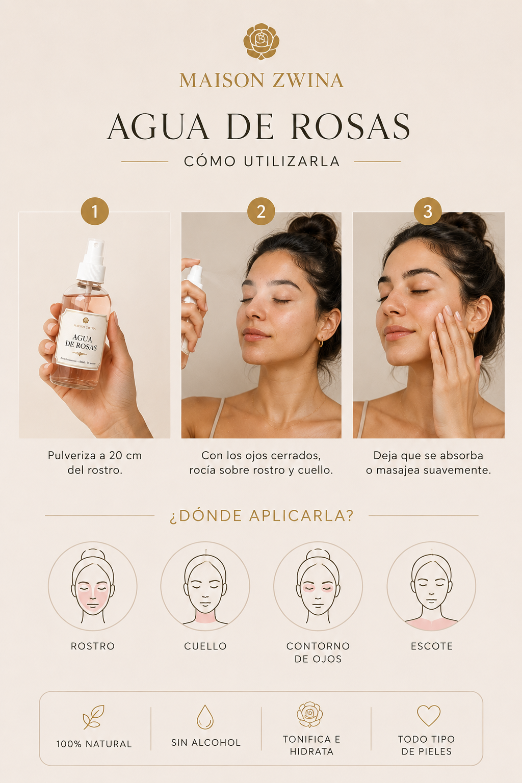 Tónico floral natural sin alcohol para piel sensible - Maison Zwina