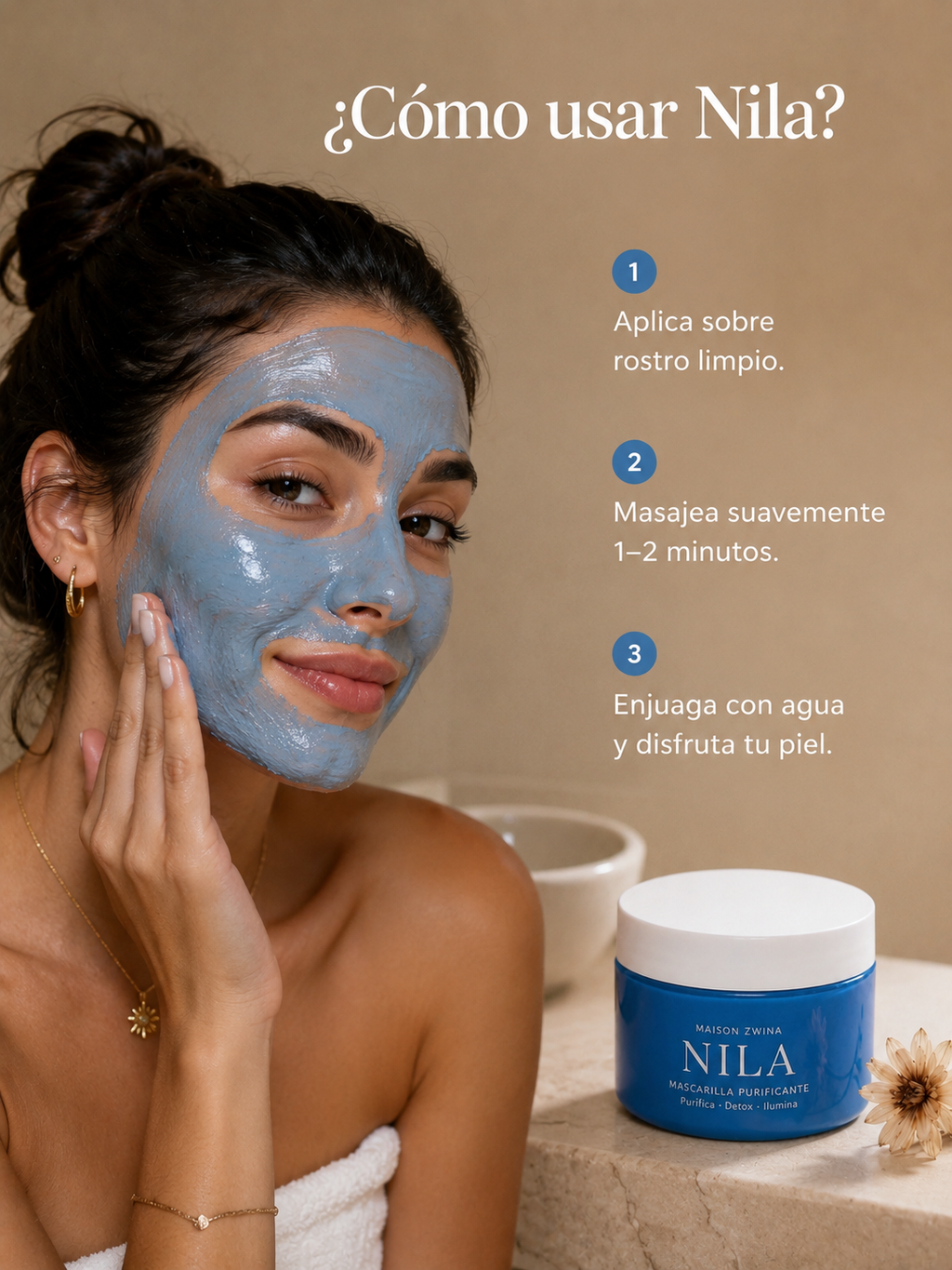 Mascarilla nila preparada con agua de rosas aplicación facial - Maison Zwina